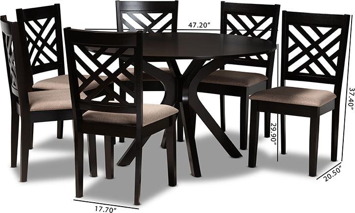 Wholesale Interiors Dining Sets - Norah Sand Fabric Upholstered and Dark Brown Finished Wood 7-Piece Dining Set
