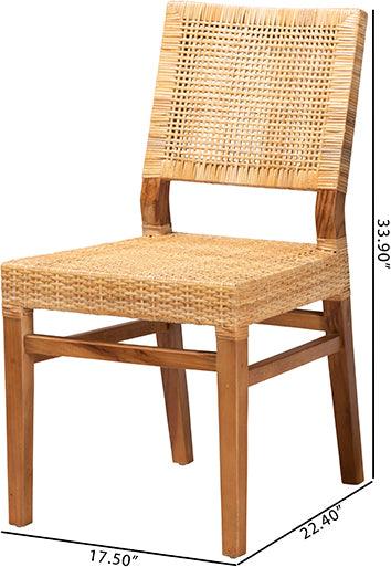 Wholesale Interiors Dining Chairs - Lesia Modern Bohemian Natural Brown Rattan and Walnut Brown Mahogany Wood 2-Piece Dining Chair Set