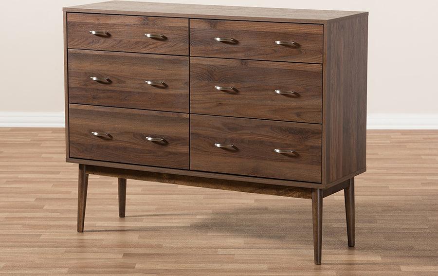 Wholesale Interiors Chest of Drawers - Disa Mid-Century Modern Walnut Brown Finished 6-Drawer Dresser