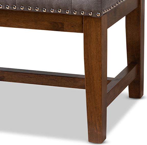 Wholesale Interiors Benches - Ainsley Contemporary Grey Fabric Upholstered Walnut Finished Solid Rubberwood Bench