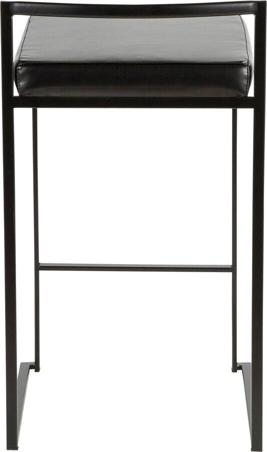 Lumisource Barstools - Fuji Contemporary Stackable Counter Stool in Black with Black Faux Leather Cushion - Set of 2