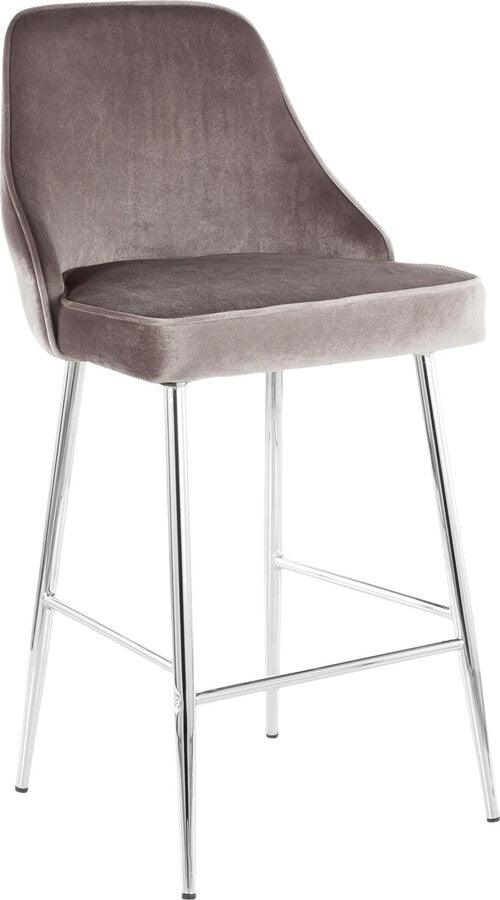 Lumisource Barstools - Marcel Contemporary Counter Stool in Chrome and Silver Velvet - Set of 2