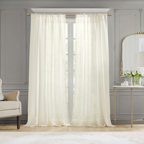 Olliix.com Curtains - Embroidery Curtain Panel (Single) Ivory