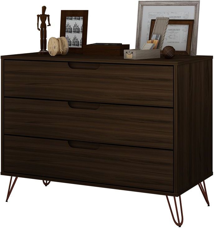 Manhattan Comfort Dressers - Rockefeller Mid-Century- Modern Dresser with 3- Drawers in Brown