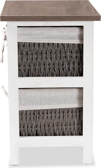 Wholesale Interiors Bedroom Organization - Terena Transitional Two-Tone Walnut Brown and White Wood 2-Basket Storage Unit