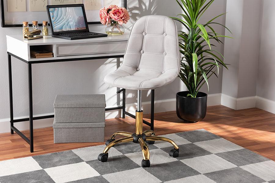 Wholesale Interiors Task Chairs - Kabira Contemporary Glam and Luxe Grey Velvet Fabric and Gold Metal Swivel Office chair