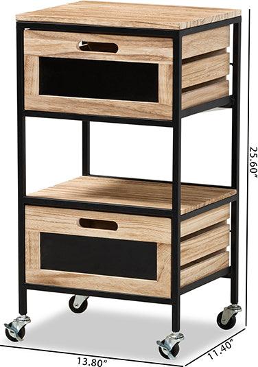 Wholesale Interiors Side & End Tables - Olinda Modern Industrial Oak Brown Finished Wood and Black Metal 2-Drawer End Table