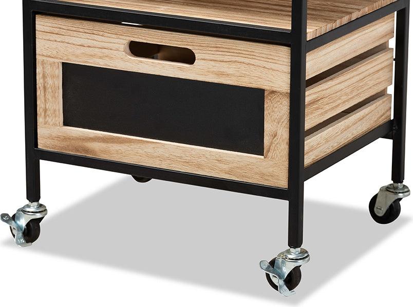 Wholesale Interiors Side & End Tables - Olinda Modern Industrial Oak Brown Finished Wood and Black Metal 2-Drawer End Table