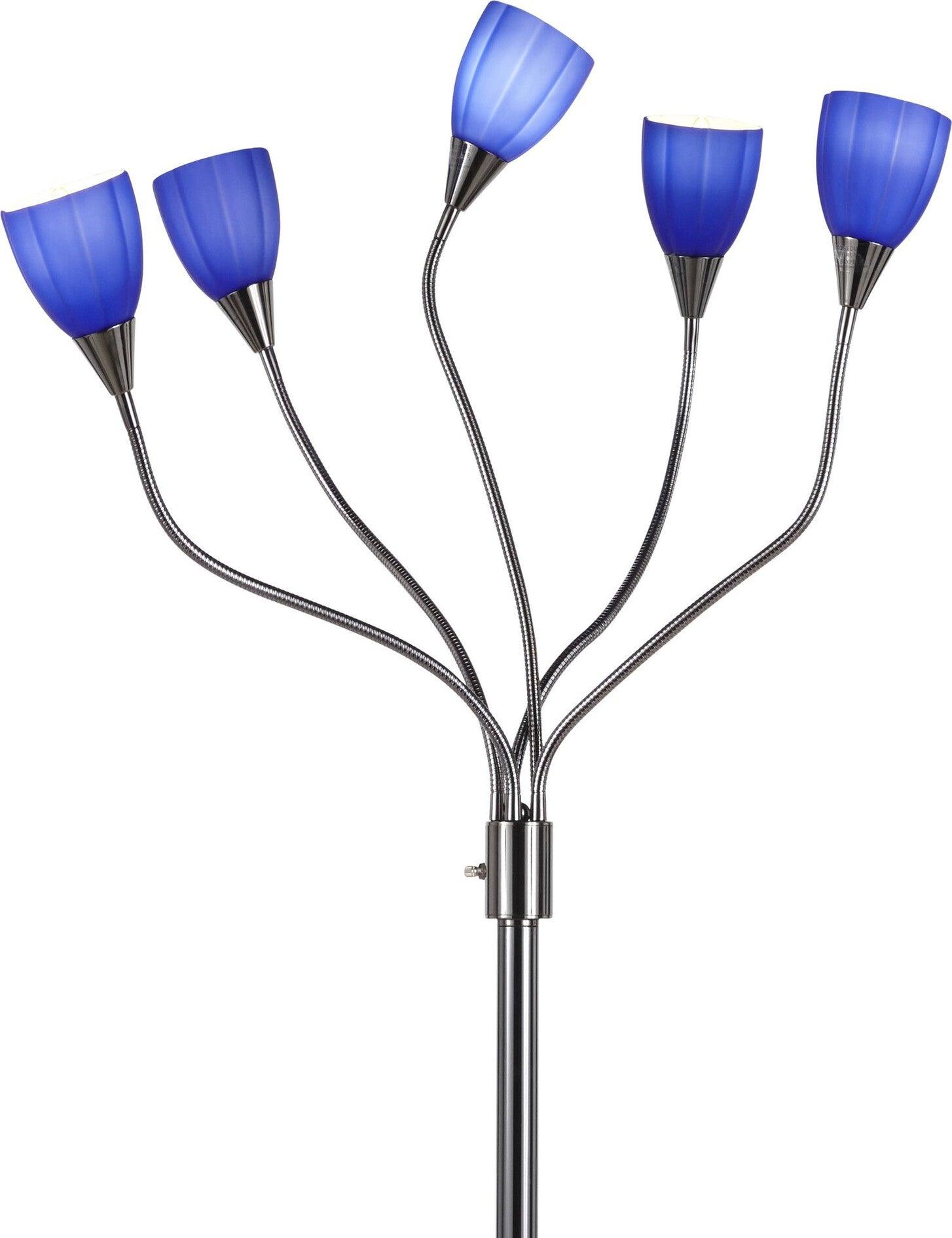Lumisource Floor Lamps - Medusa Floor Lamp Black Chrome & Blue Glass