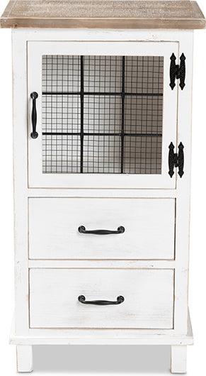 Wholesale Interiors Buffets & Cabinets - Faron Two-Tone Distressed White and Oak Brown Finished Wood 2-Drawer Storage Cabinet