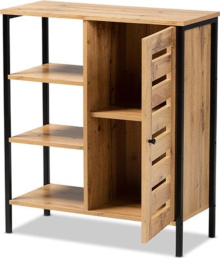 Wholesale Interiors Shoe Storage - Vander Oak Brown Finished Wood & Black Finished Metal 1-Door Shoe Storage Cabinet