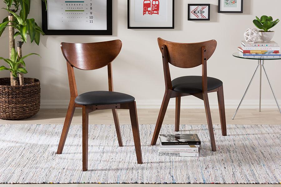 Wholesale Interiors Dining Chairs - Sumner Mid-Century Black Faux Leather and Walnut Brown Dining Chair