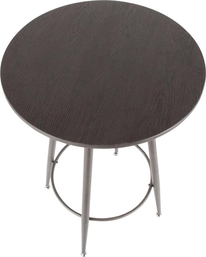 Lumisource Bar Tables - Clara Industrial Round Bar Table in Antique Metal with Espresso Wood-Pressed Grain Bamboo