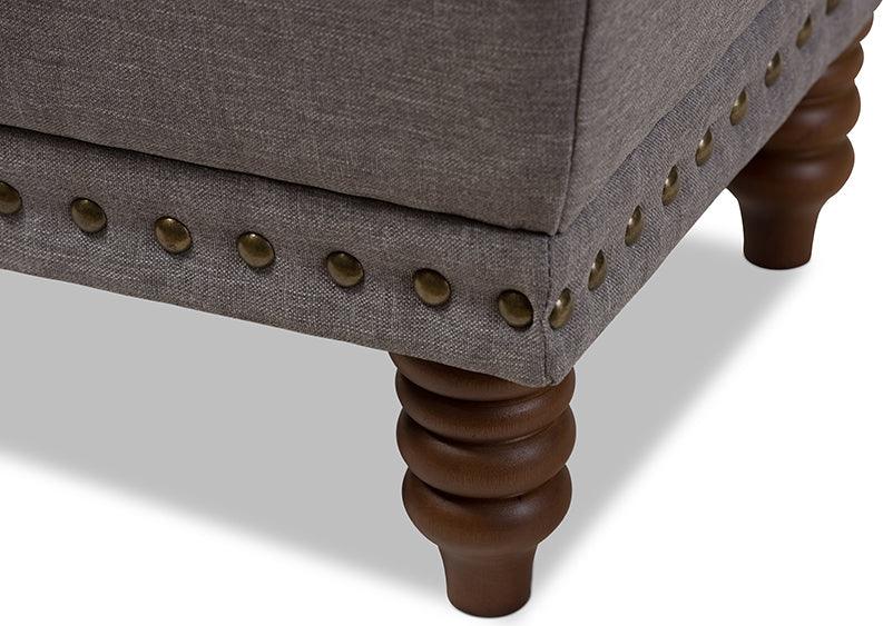 Wholesale Interiors Ottomans & Stools - Annabelle Light Grey Fabric Upholstered Walnut Wood Finished Button-Tufted Storage Ottoman