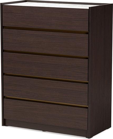 Wholesale Interiors Chest of Drawers - Walker 31.5" Chest Of Drawers Dark Brown & Marble & Gold