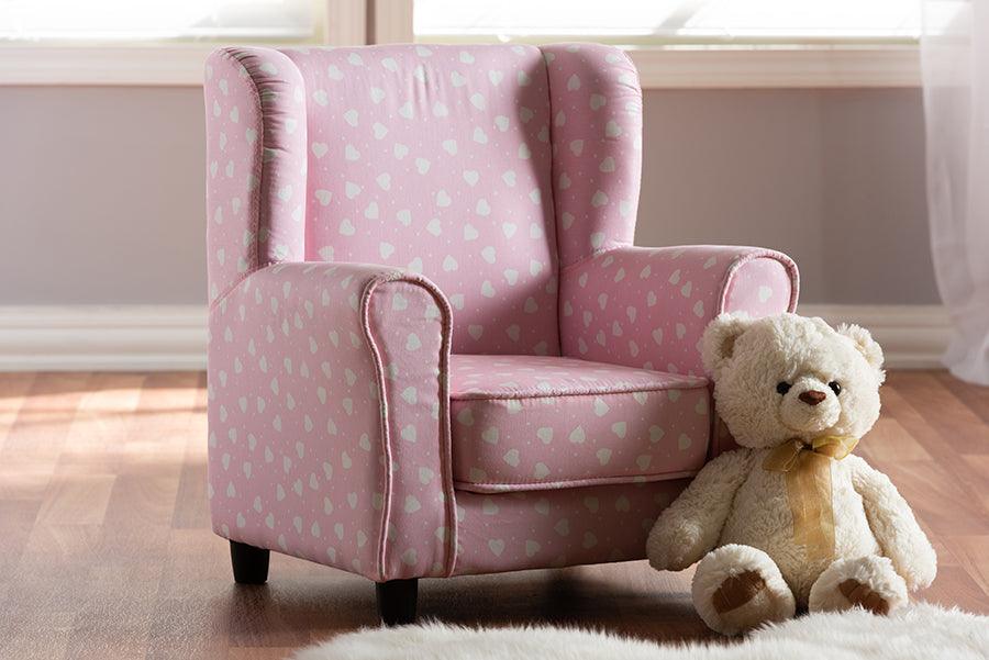 Wholesale Interiors Accent Chairs - Selina Modern and Contemporary Pink and White Heart Patterned Fabric Upholstered Kids