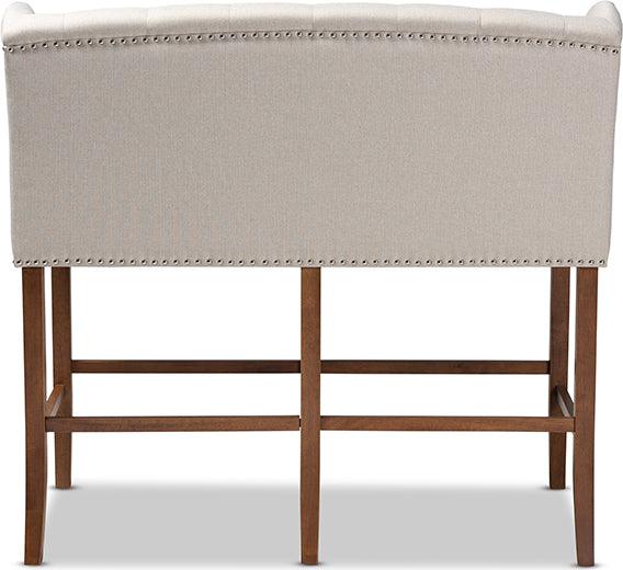 Wholesale Interiors Barstools - Alira Contemporary Beige Fabric Upholstered Walnut Wood Bar Stool Bench