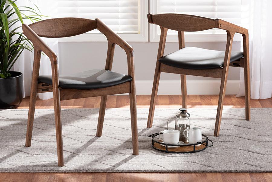 Wholesale Interiors Dining Chairs - Harland Black Faux Leather Upholstered and Walnut Brown Finished Wood 2-Piece Dining Chair Set