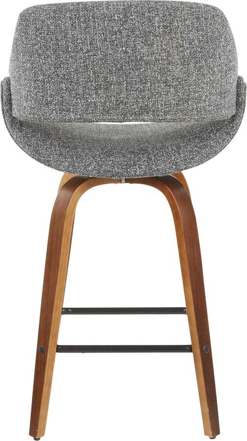 Lumisource Barstools - Fabrico Mid-Century Modern Counter Stool in Walnut and Grey Noise Fabric - Set of 2