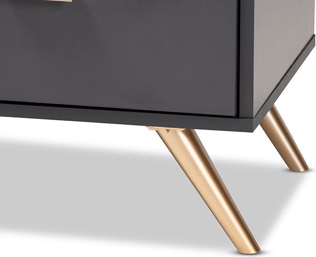 Wholesale Interiors Nightstands & Side Tables - Kelson Dark Grey and Gold Finished Wood 2-Drawer Nightstand