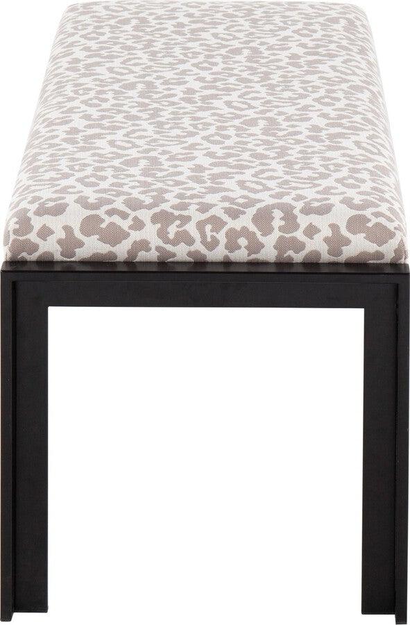 Lumisource Benches - Fuji Contemporary Bench In Black Metal & Grey Leopard Fabric