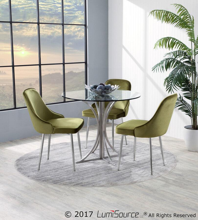 Lumisource Dining Chairs - Marcel Contemporary Dining Chair with Chrome Frame and Green Velvet Fabric - Set of 2