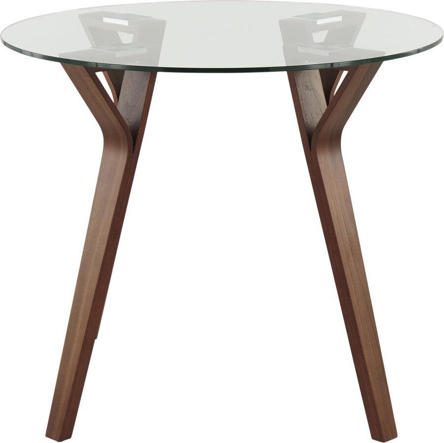 Lumisource Dining Tables - Folia Mid-Century Modern Round Dinette Table in Walnut Wood and Clear Glass