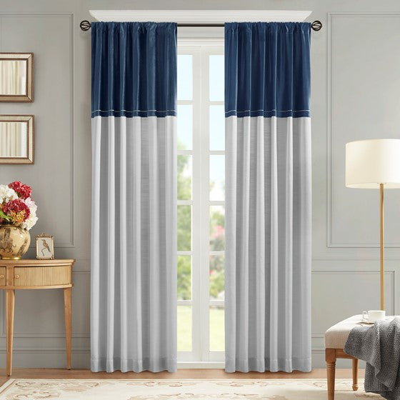 Olliix.com Curtains - Invertible Curtain Panel (Single) Navy/Silver