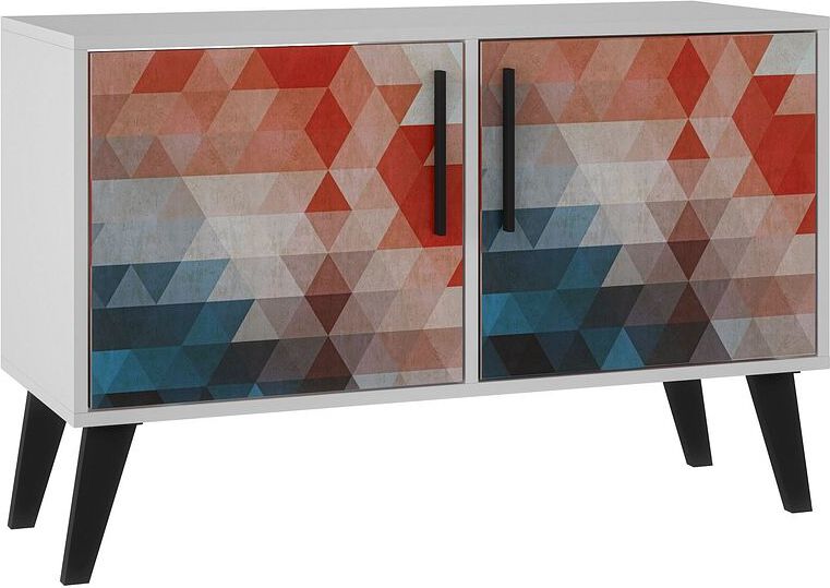 Manhattan Comfort Buffets & Sideboards - Mid-Century- Modern Amsterdam Double Side Table 2.0 with 3 Shelves in Multi Color Red & Blue