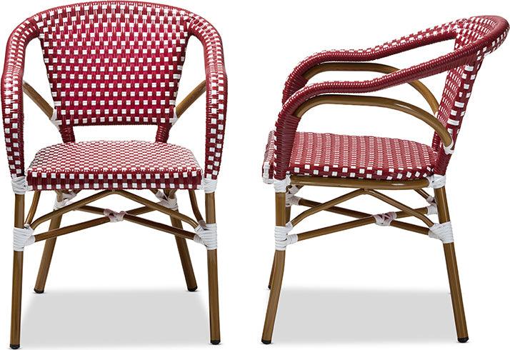 Wholesale Interiors Outdoor Dining Chairs - Eliane Indoor & Outdoor Red & White Bistro Dining Chair Set of 2