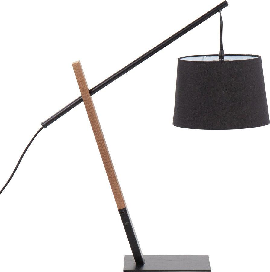 Lumisource Table Lamps - Archer Contemporary Table Lamp In Black Metal, Walnut Wood, & Black Linen Shade