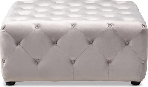 Wholesale Interiors Ottomans & Stools - Calvetti Slate Gray Velvet Fabric Upholstered Button-Tufted Cocktail Ottoman