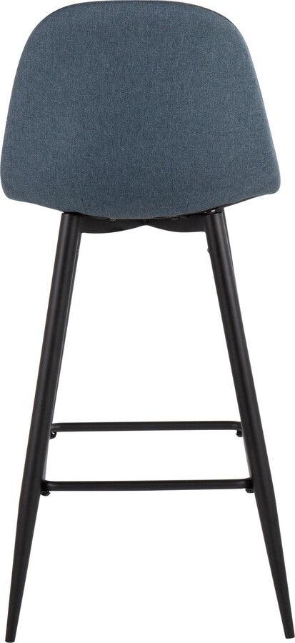 Lumisource Barstools - Pebble Barstool In Black Metal & Blue Fabric (Set of 2)