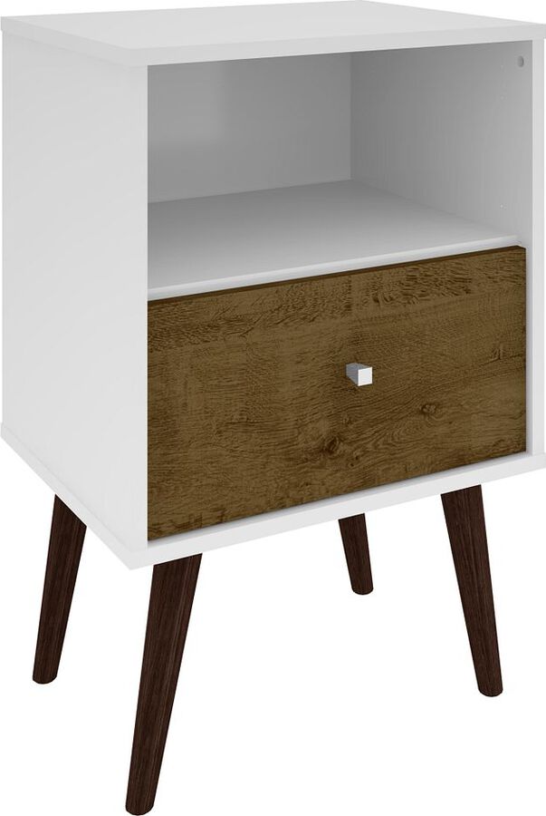 Manhattan Comfort Nightstands & Side Tables - Liberty Mid-Century - Modern Nightst& 1.0 White & Rustic Brown