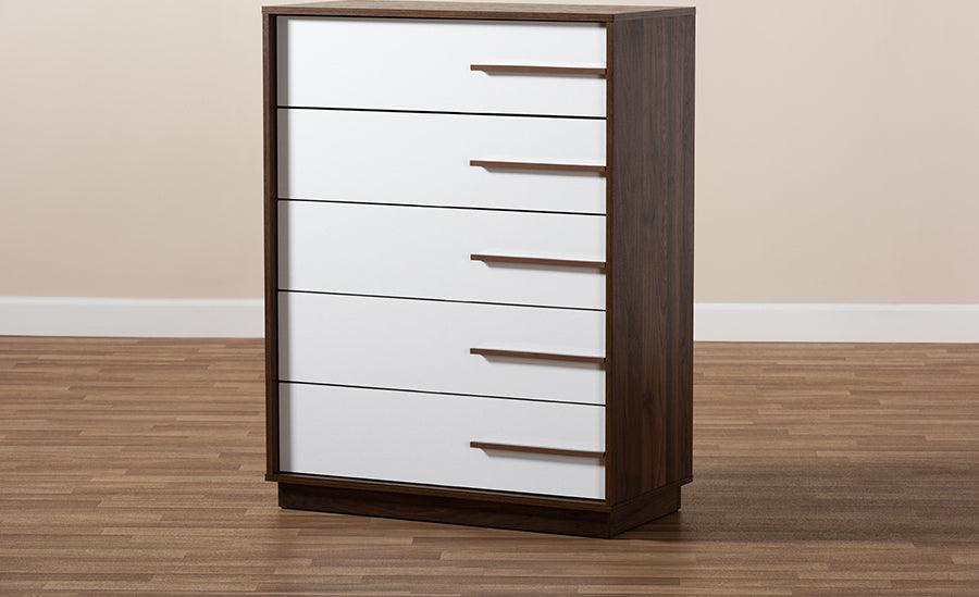 Wholesale Interiors Chest of Drawers - Mette 31.5" Chest Of Drawers White & Walnut