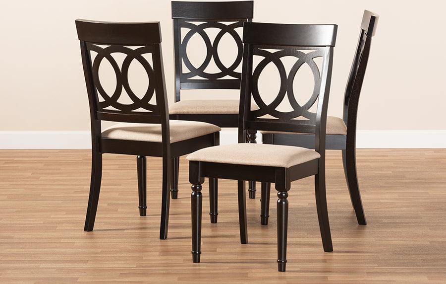 Wholesale Interiors Dining Chairs - Lucie Contemporary Sand Fabric Upholstered Brown Finished Wood Dining Chair Set of 4