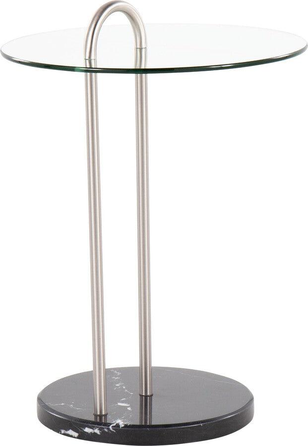 Lumisource Side & End Tables - Claire Contemporary/Glam Side Table In Black Marble & Brushed Nickel With Clear Glass Top