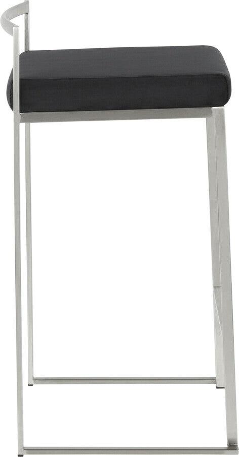 Lumisource Barstools - Fuji Contemporary Stackable Counter Stool in Stainless Steel with Black Velvet Cushion - Set of 2