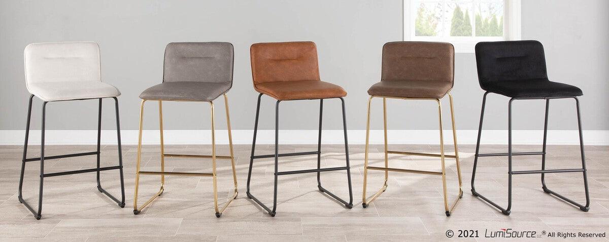 Lumisource Barstools - Casper Fixed-Height Contemporary Counter Stool in Gold Metal and Espresso Faux Leather - Set of 2
