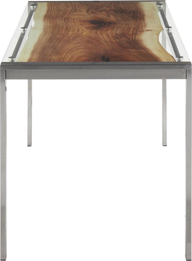Lumisource Dining Tables - Live Edge Contemporary Table in Stainless Steel with Printed Glass Top