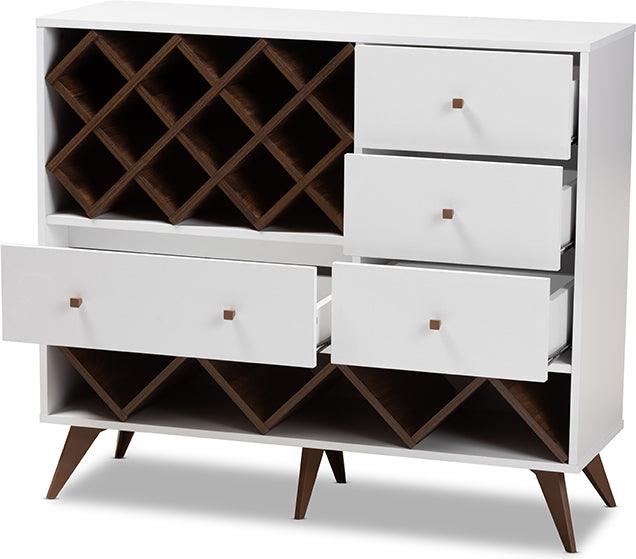 Wholesale Interiors Buffets & Cabinets - Savino Modern and Walnut Finished Wood Wine Cabinet White & Walnut Brown