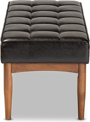 Wholesale Interiors Benches - Sanford Dark Brown Faux Leather Upholstered and Walnut Brown Finished Wood Dining Bench
