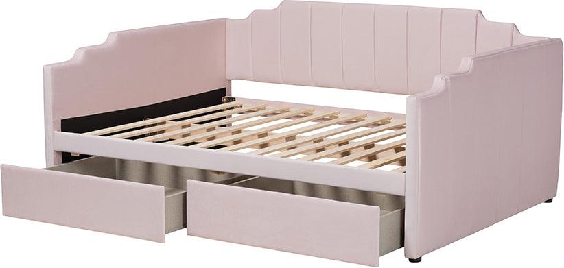 Wholesale Interiors Daybeds - Gulliver Modern and Contemporary Light Pink Velvet Fabric Upholstered 2-Drawer Daybed