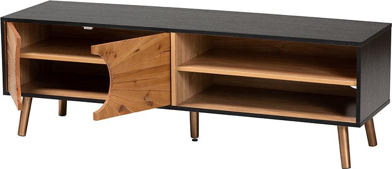 Wholesale Interiors TV & Media Units - Chester Modern and Contemporary Two-Tone Dark and Natural Brown Finished Wood TV Stand