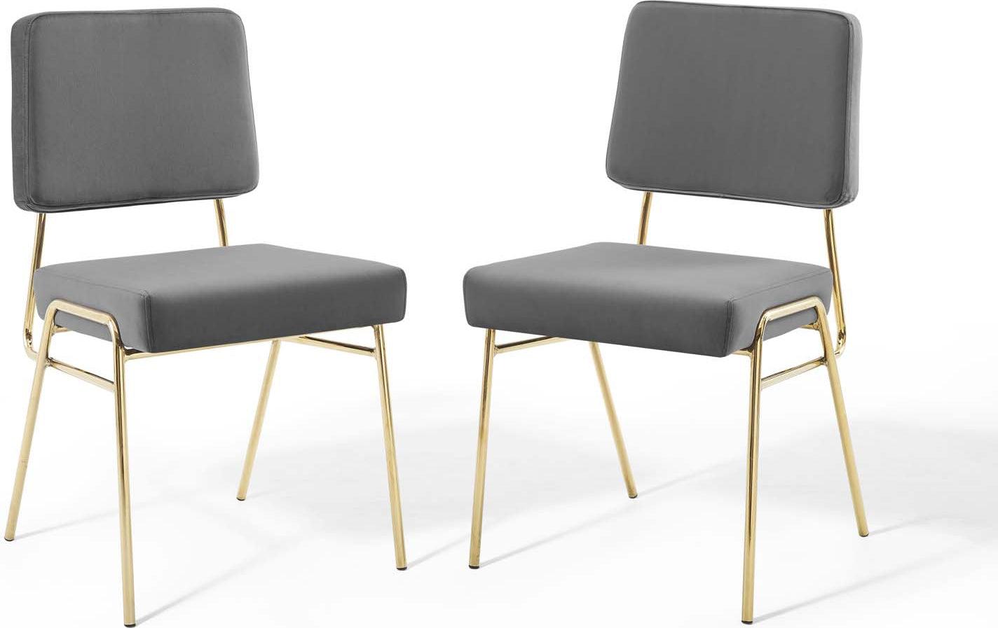 Modway Dining Chairs - Craft Dining Side Chair Performance Velvet Gold Gray (Set of 2)
