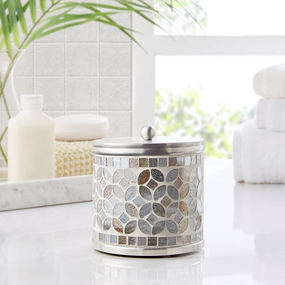Olliix.com Bath Accessories - Mosaic Glass Jar Silver