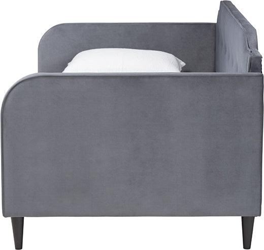 Wholesale Interiors Daybeds - Kaya Modern and Contemporary Grey Velvet Fabric and Dark Brown Finished Wood Twin Size Daybed