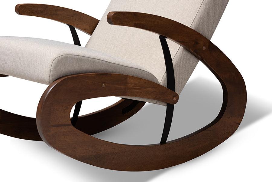 Wholesale Interiors Rocking Chairs - Kaira Light Beige Fabric Upholstered And Walnut-Finished Wood Rocking Chair