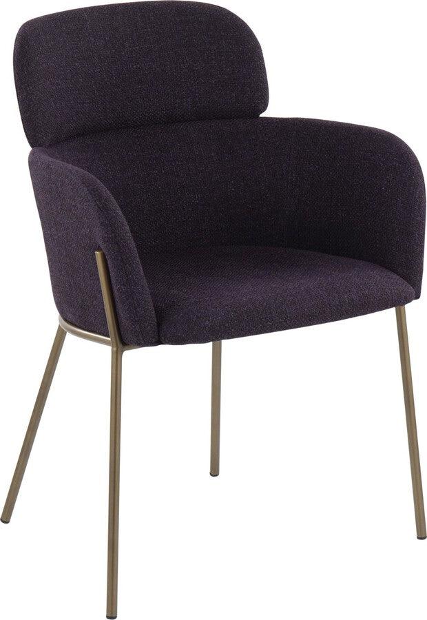 Lumisource Accent Chairs - Milan Contemporary Chair In Antique Brass Metal & Purple Noise Fabric (Set of 2)