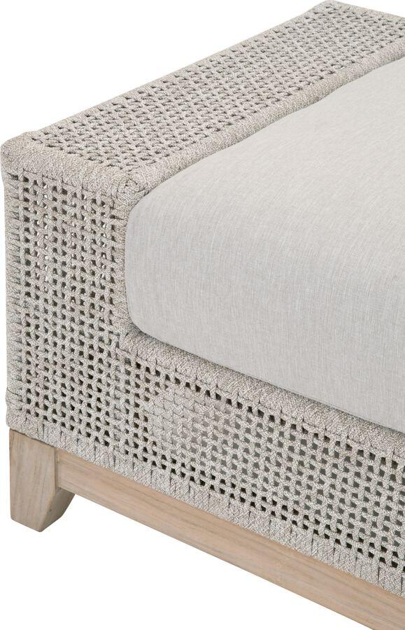 Essentials For Living Outdoor Stools & Benches - Tropez Outdoor Ottoman Taupe & White Flat Rope, Pumice, Gray Teak